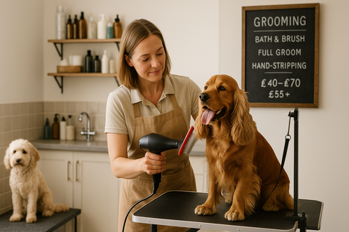 Dog Groomers Near Me- gold spaniel being groomed