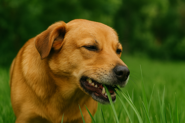 dog in grassy field showcasing natural behavior of eating grass