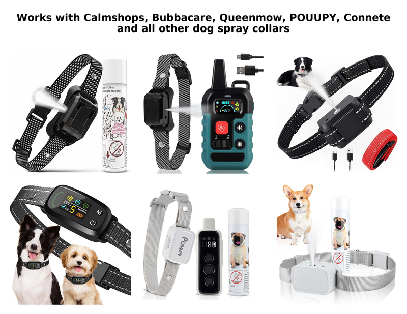 Citronella spray dog collars refillwith text indicating compatibility with various brands.
