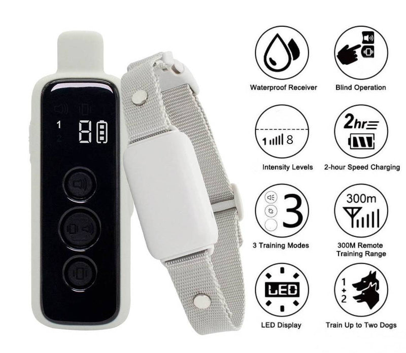 High-Technology Smart Shock Collar for Dogs (2) with Control Remote Adjustable Training Modes (White)